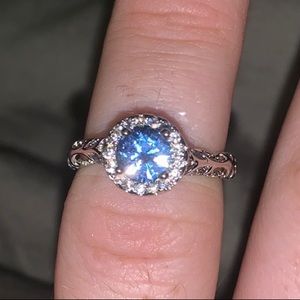 Sterling Silver Ring with Aquamarine & Cubic